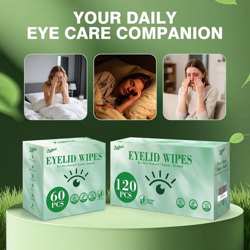 60PCS Tea Tree Oil Eyelid Wipes – Individually Wrapped Eye