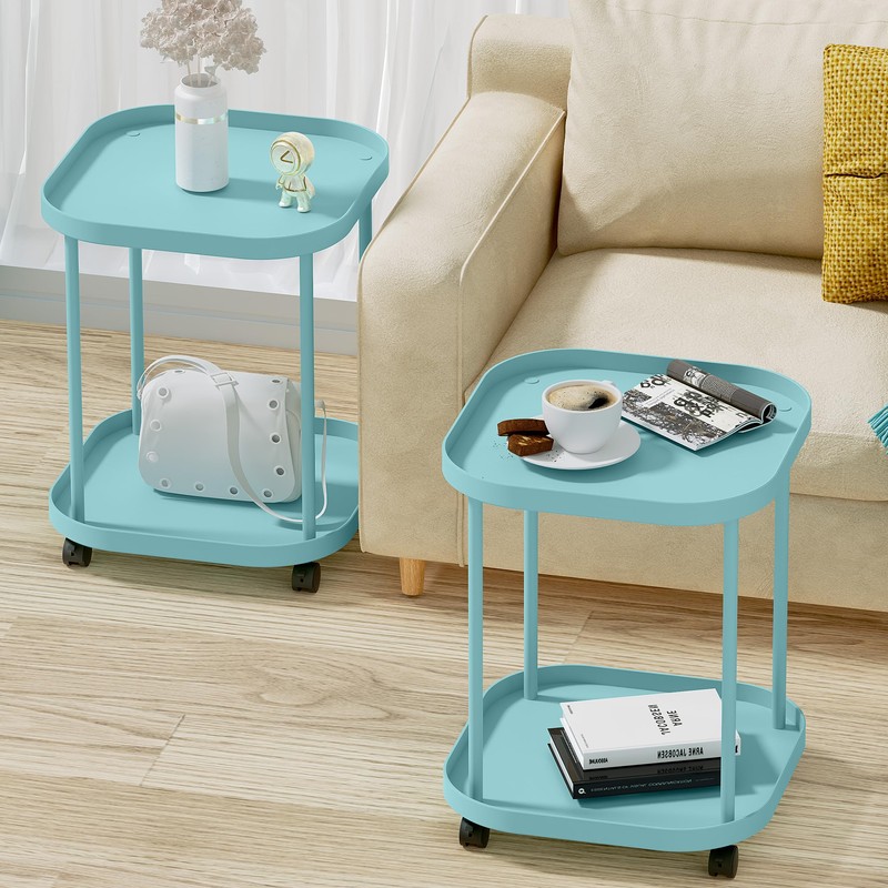 villertech Side Table with Wheels, End Table Living Room Plastic