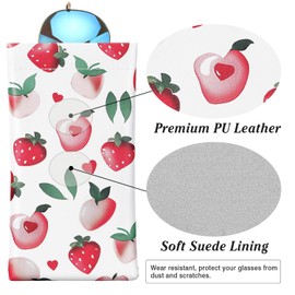 MoKo Squeeze Top Glasses Pouch (2 Pack), Portable Leather Soft Sunglasses Case Anti-Scratch Eyeglasses Bag Goggles Sleeve with Cleaning Cloth for Women Men, Strawberries + Pink Plaid