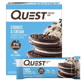 Quest Nutrition Quest Nutrition Cookies & Cream Protein Bars, 21g Protein, 4g Net Carbs, 1g Sugar, Gluten Free, Keto Friendly, 4 Count