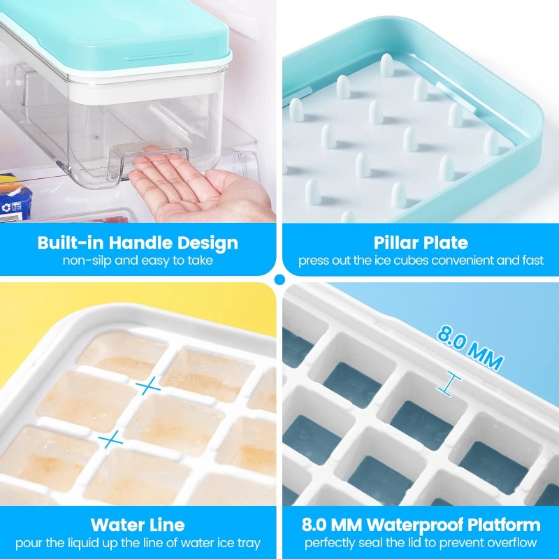PHINOX 3 Tier Blue Ice Cube Tray with Lid Quick