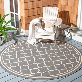 SAFAVIEH Courtyard Collection 4' Round Anthracite/Beige CY6918 Trellis Indoor/ Outdoor Splashproof Easy Scrubbing Patio Backyard Mudroom Area Rug