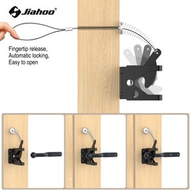 JIAHOO Self Locking Gate Latch with Spring Cable Pull, Automatic Lever Latch for Wooden Fence, Door Latch Hardware for Outdoor Fence, Secure Pool, Garden, Shed, Cage, Black Finish