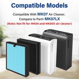 2 Pack MK07 Air Filter Replacement Compatible With Aroeve MK07 Air Puri-fier. 4-In-1 Air Filter True HEPA Filter Replacement For MK07 Air Puri-fier - Standard Version. Compare to Part MK07LX.