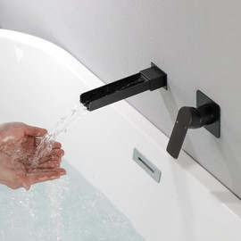 Wall Mount Tub Filler Waterfall Bathtub Faucet High Flow Bath Filler Faucet with Extra Long Spout Bathroom Faucets with Rough-in Valve Trim kit Matte Black