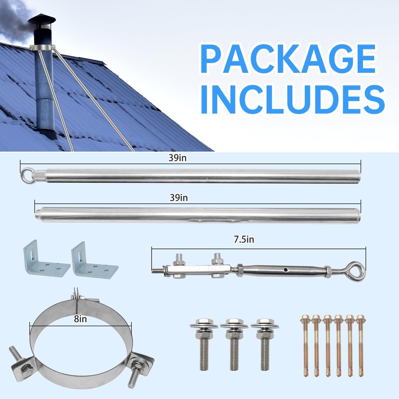 8” Stainless Steel Adjustable Extended Chimney Roof Support Kit -