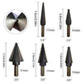 5 PCS Step Bit Combination with Automatic Center Punch, High-Speed Steel Titanium Coated Bit Set (Total 50 Sizes), DIY Lovers Complete with Aluminum Case
