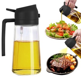 2 in 1 Oil Dispenser and Oil Sprayer, 470ml Oil Dispenser Bottle Spray and Pour, Glass Olive Oil Sprayer for Cooking, Food-Grade Oil Spray Bottle Mister Spritzer for BBQ, Air Fryer, Kitchen (Black)