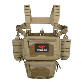 YAKEDA Tactical Chest Mini Rig Vest/Training Mini Rig Adjustable & Detachable with Wing Pouch, Dangler Pouch (Mud Color)