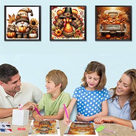 4 pack Thanksgiving Day Diamond Art Kits for Adults Beginners,Fall Turkey Pumpkin Diamond Painting Kits for Adults,5D Full Drill DIY Diamond Dot Gem Art Kit Wall Home Decor Arts Craft 12x12 inch