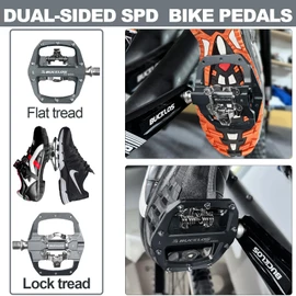 BUCKLOS SPD Pedals PD-M680 Mountain Bike Clip in SPD Flat Combo Dual Sided Pedals - Road Bike MTB Clipless Sealed Bearing Bicycle Clips Pedal Compatible with Shimano SPD Cleats (Silver