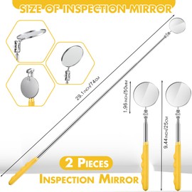 Copkim 2 Pcs Telescoping Inspection Mirrors, Mechanics Mirror Tool with Long Handle, Round Extendable Mirror on a Stick for Technicians Mechanics Contractors Checking Observation(50mm,Yellow)