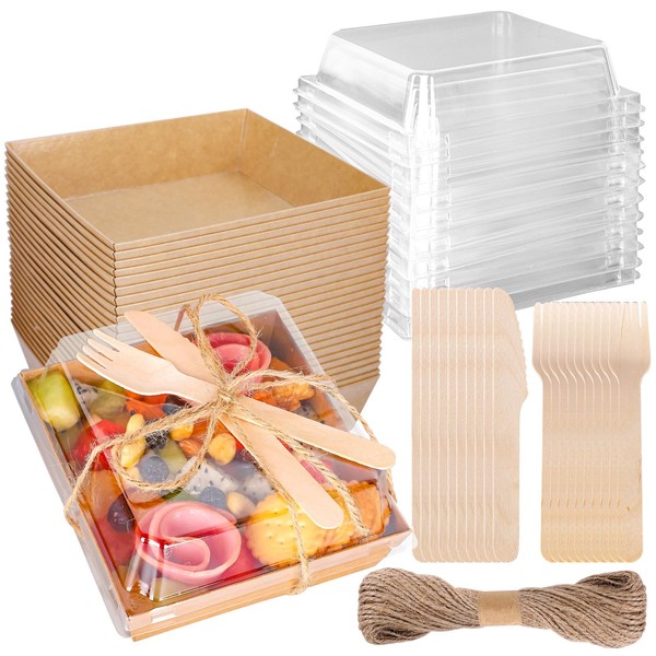 Whaline Whaline 50Pcs Small Charcuterie Boxes with Clear Lids Kraft