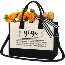 Xinezaa Gigi Gift Tote Bag Grandma Gifts from Granddaughter Grandson, Mother's Birthday Day Gifts for Gigi, Grandma, Granny Gifts, Granddaughter, Grandson, Gigi Canvas Tote Bag with Zipper