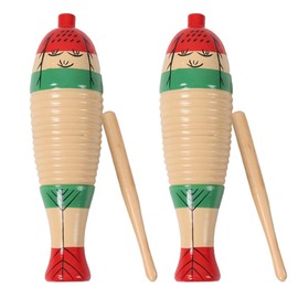 2 Pack Fish Style Guiro Instrument, Latin Percussion Musical Instruments Wood Guiro Colorful Hand Percussion Instrument with Rhythm Sticks