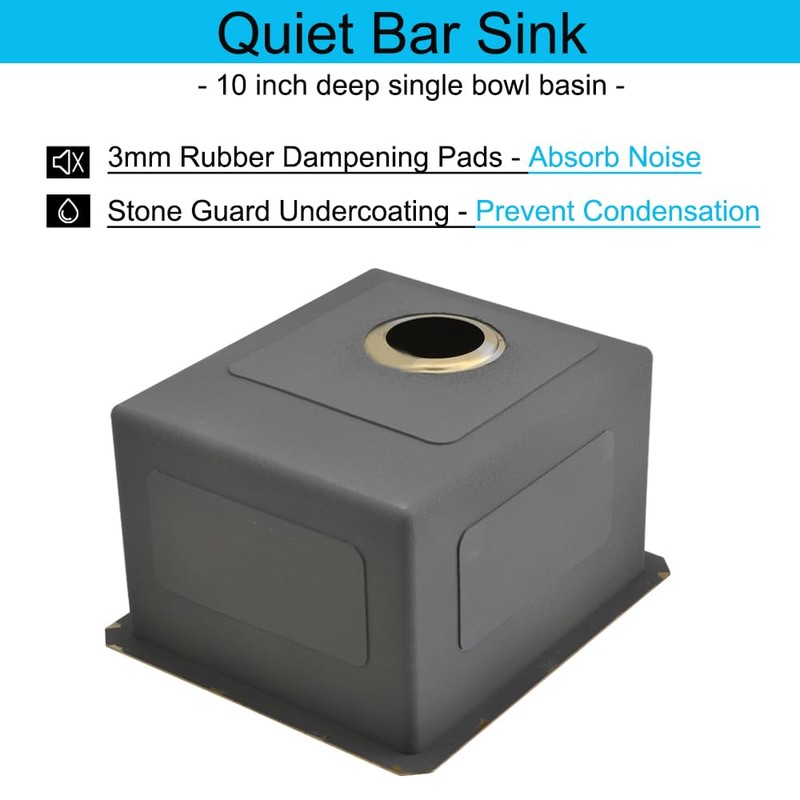 BoomHoze Gold Bar Sink, 13 x 15 Inch Undermount Kitchen