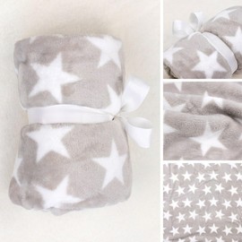 E&A Distribution Limited Baby Blanket Fleece 75x100 cm Kids Baby Blanket Newborn Gifts Cosy Soft Plush Blanket Bed Blanket for Baby Boy & Girl - Grey Stars Design