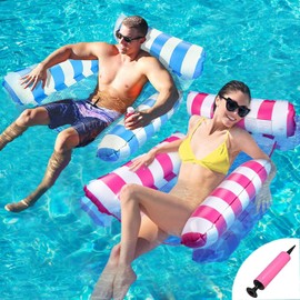 Inflatable Pool Floats Adult,Inflatable Float Chairs,Inflatable Swimming Pool Float Water Hammock Multi-Purpose Pool Float,Pool Lounge Floating Chair for Outdoor, Beach,Pool, Lake (Pink and Blue)