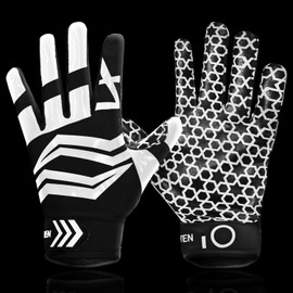 FINGER TEN American Football Gloves Youth Kids Ultra Tack Sticky Non-Slip Palm Receivers, Rugby Gloves for Boys Girls Flexible Stretch Protection Fit Children Age 5-14 (Black, Small)
