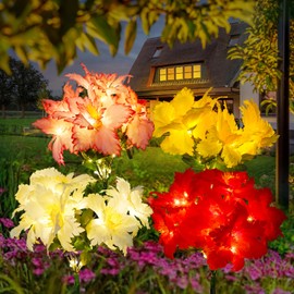 QINGYA 4 Pack Outdoor Solar Garden Decor Lights, Waterproof Solar Powered Hydrangea Lotus Flower Lights Bright Up to 12 Hrs,Led Flowers for Yard Patio Lawn Decorative (Solar Flowers Style 3)