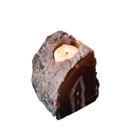AMOYSTONE Natural Agate Crystal Candle Holder Brown-Black, Earth Tone Irregular Stone 1.5-2lb | Spa Decor & Yoga Studio Essential