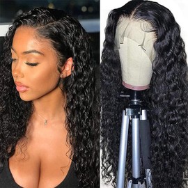 WENYAN Deep Wave Lace Front Wigs Human Hair Pre Plucked 28 Inch 13x4 Lace Frontal Closure Wigs for Black Women Human Hair 150% Densitys Glueless Brazilian Curly Lace Front Human Hair Wig with Baby Hair Natural Color