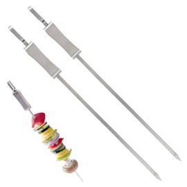 EZONEDEAL Reusable BBQ Skewers for Grilling, Grill Skewers, Shish Kabob Skewers with Push Bar, 15 Inch Stainless Steel BBQ, Metal Sliding Handle for Meat Shrimp Chicken Vegetable Grilling 2PCS