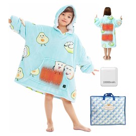 Decare USB Heated Blanket Battery Operated 10000mah Battery, Oversized Wearable Blanket Hoodie Battery Heated Blanket, Portable Heated Blanket for Kids, One Size Fits All Girls/Boys