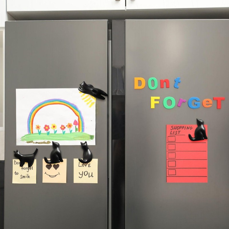 Pack of 4 Small Black Cat Fridge Magnets, Creative Fridge