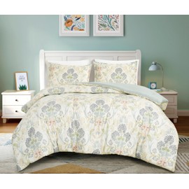 Chezmoi Collection Alyssa 3-Piece Boho Floral Comforter Set, Full - Floral Medallion Multicolor Blue Green Red Yellow White Printed Microfiber Lightweight Bedding Set