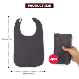 YiJiuBa 2 Adult Bibs, Extremely Functional Clothing Protection, Waterproof Bibs for Adults, Unisex Laundry Protection for Seniors with Velcro Fastening, Elderly and Disabled, Comfortable Eating, gray