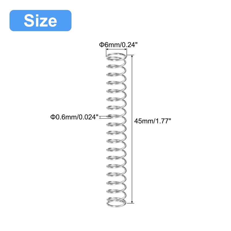 sourcing map Compression Spring, 5Pcs 304 Stainless Steel, 6mm OD,