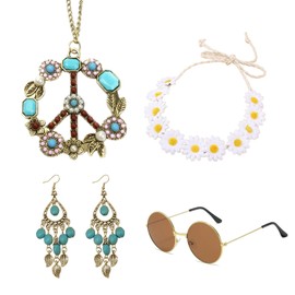 Peace Sign Necklace Jewelry for Women Hippie Costume Accessories 60s 70s Outfits Peace Sign Necklace Peace Sign Earrings Flower Headband Hippie Jewelry 60s 70s Costumes Accessories for Women
