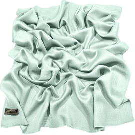 CJ Apparel Pale Cyan Celeste Baby Green Sky Blue Solid Color Fringe Design Nepalese Shawl Scarf Wrap Stole Throw Head Wrap Pashmina Hand Made in Nepal NEW