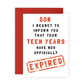Central 23 Son Birthday Card Funny Humour - 20th Birthday Card For Men - 'Teen Years Have Expired' - - Age Twenty - Comes With Fun Stickers