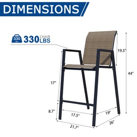 Stabrech Outdoor Bar Stools Set of 2, 44'' Patio Bar Chairs with Textile High Back, Bar Height Chairs with Straight Armrest and Footrest, Mocha
