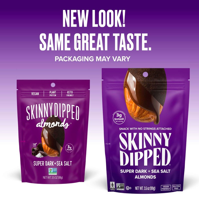 SkinnyDipped Super Dark Chocolate + Sea Salt Almonds, Vegan, Healthy