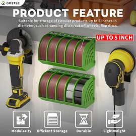 5 Inch Professional Sanding Discs Storage Bins - 6 Bins Set for Efficient Organization, Offset Snap-On Connection, Grit Classification, Space-Saving Design and Versatile Application, Green
