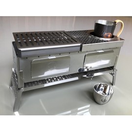 Sho's B-VI-DUO, Compact Hibachi Grill "KAN"(hot sake) Grill set, foldable hibachi, sake warm & grill plate, carafe, cup