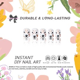 Christmas Press on Nails Short Square MABKJLF Winter Fake Nails False Nails with Polar Bear Designs Cute Glossy Glue on Nails Full Cover Acrylic Nails Xmas Artificial Nails for Women Girls 24 Pcs