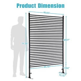 72" H x 47" W Outdoor Privacy Screen, Freestanding Decorative Fence, Metal Privacy Fence Panels for Outside, Slatted Screens with Stand for Patio Lawn Garden Deck Balcony, Black