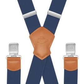 Suspenders for Men and Women Adjustable X Back 1.57 Inch Wide Elastic Heavy Duty Braces with Strong Metal Clips Men's Leather Shirt Pants Belt Swivel Straps for Work, Party, Festival, Blue