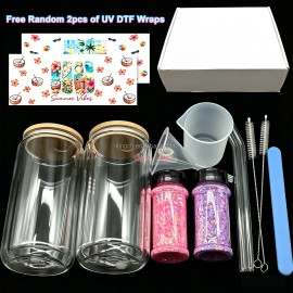 Snow Globe Tumbler DIY Kit s 16 oz Double Wall Glass Cup Chunky Glitter Funnel Tweezer Free UV DTF Wrap for Beginnercolor: Set8-24 mix colors/Fall Glitter
