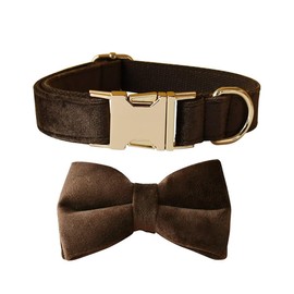 Bowtie Dog Collar, Soft & Comfy Velvet Dog Bow tie Collar, Detachable and Adjustable Dog Collars for Small Medium or Large Dogs and Cat with Safety Metal Buckle(Brown, 9.87"-11.4")