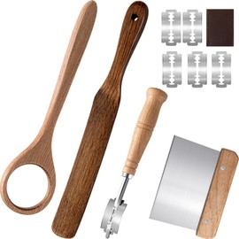 4 Pcs Danish Dough Whisk Set, Include Wooden Danish Dough Whisk, Skinny Spurtle for Sourdough Starter, Doughs Scraper Sourdough Cutter, Doughs Scoring Tool Blades, Bread Making Tools Supplies