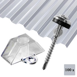 GK Mounting Set for Trapezoidal Corrugated Sheets: Spengler with Drill Blade and Drill Bit + Trapezoidal Spacers (Set of 100, Stainless Steel, Plastic, 4.5 mm, 7.5 mm, UV-Resistant, Made in Germany)