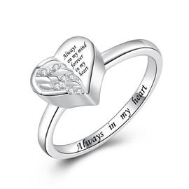 IOHUPCI 925 Sterling Silver Cremation Urn Ring Holds Loved Ones Ashes Angel Wing Heart Cremation Keepsake Ring Jewelry for Pet Human Ash, Metal, Cubic Zirconia