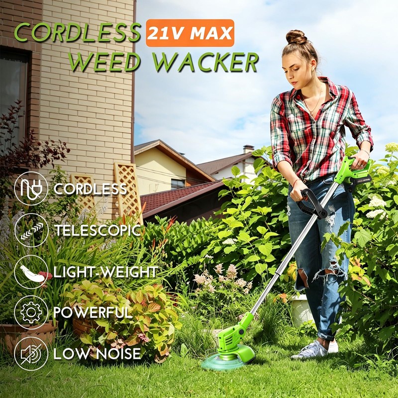 JYINRXI Cordless Weed Wacker Electric,21V Stringless Battery Powered Weed Trimmer