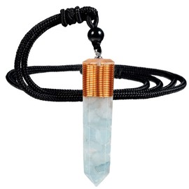 Nupuyai Aquamarine Healing Crystal Point Pendant Necklace for Women Men, Spiral Hexagonal Stone Pendant with Adjustable Cord 60cm