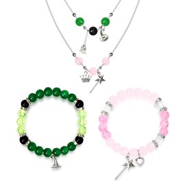 Behufun Friendship Matching Bracelets, Crown Witch Hat Earrings Necklace BFF Bracelets for 2 Best Friends, Party Favors Accessories Gifts for Women Teens Fans Dress Decor